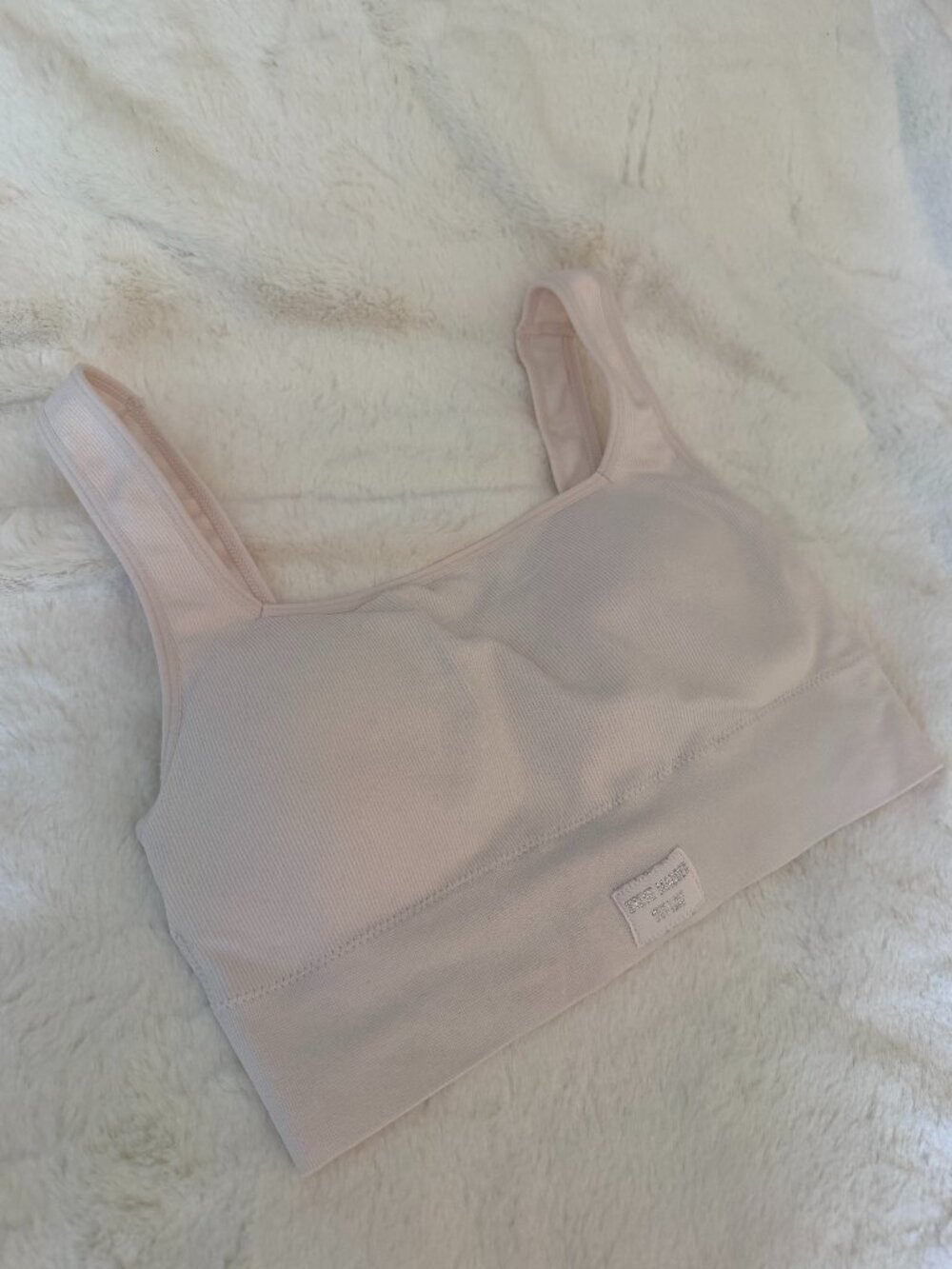 Sporty Steve Madden Pastel Pink Seamless Ribbed Square Neck Sports Bra Bralette
